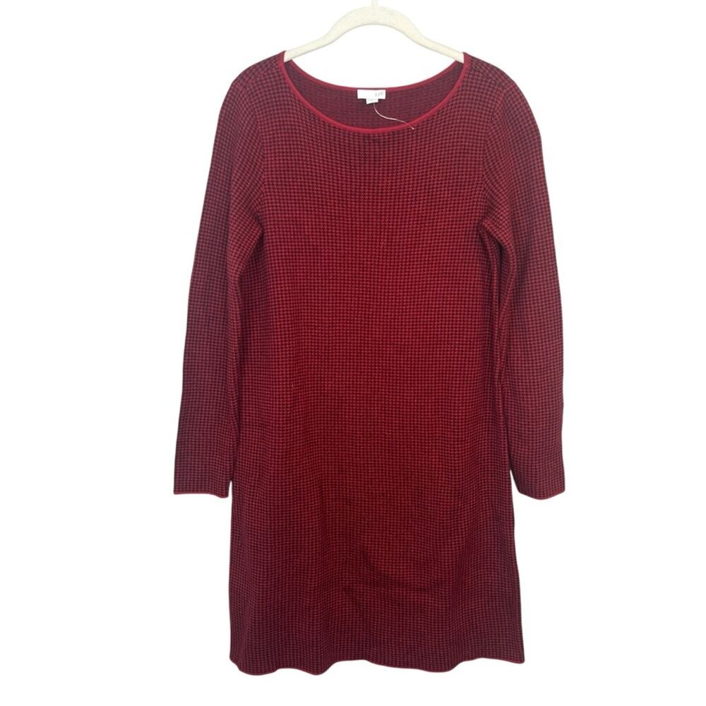 J. Jill Houndstooth Sweater Dress Red Black sz XS Cotton Blend Cozy Long Sleeve